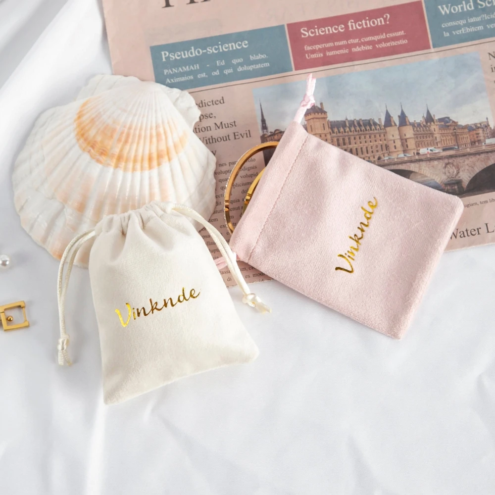 5pc Custom Logo Velvet Drawstring Bag Personalized Embroidered Jewelry Pouch Gift Bags For Wedding Party Favor Packaging