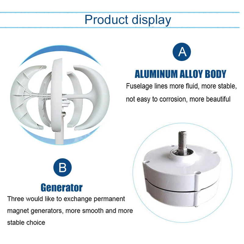 3000W Vertical Wind Turbine With Free Charging Controller Yacht Farm Household Farm220V With Solar Cell System