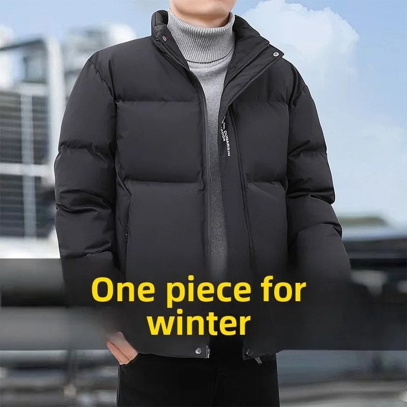 

Men Stand-up Collar Jacket Cycling and Running Jacket Windproof and Warm Down Cotton Jacket Zipper Jacket Loose Solid Color Coat