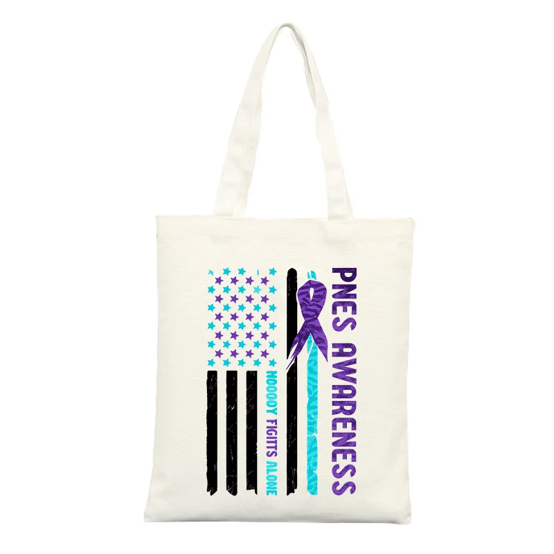 Canvas Tote Bag with American Flag and Ribbon Graphic, Ideal for Casual Daily Use and Awareness Events