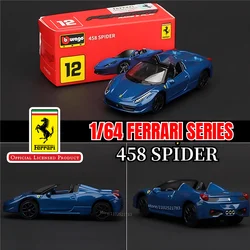 Bburago 1:64 Ferrari 458 Spider Replica Car Model, Scale SF90 F40 F50 488 Monza Enzo Laferrari Diecast Miniature Art Kid Boy Toy