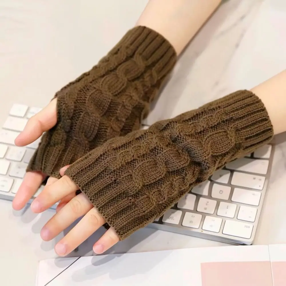 Thermal Cable Knit Fingerless Gloves Women Men Autumn Winter Fashion Mitts Cozy Half Finger Hand Warmers For Typing