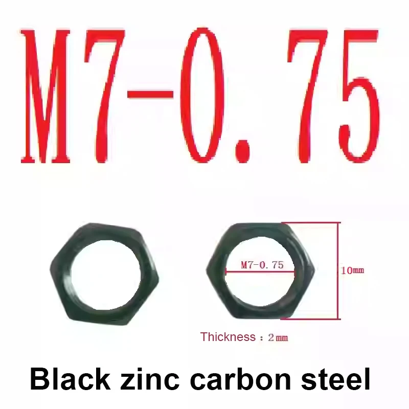 

50Pcs M7*0.75*2mm Black Zinc Carbon Steel Hexagon Hex Thin Nut Fine Thread For Sound Console