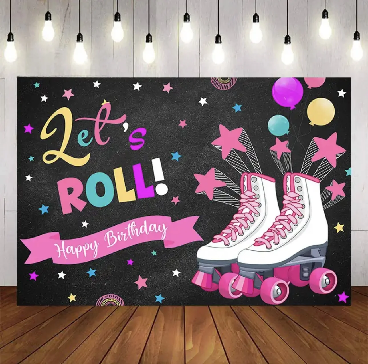 

Halo Photography Background Roller Skating Girl Birthday Party Pink Planet Party Roller Skating Decoration Vinyl Background