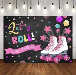 Halo Photography  Background Roller Skating Girl Birthday  Party  Pink  Planet Party Roller Skating Decoration Vinyl  Background