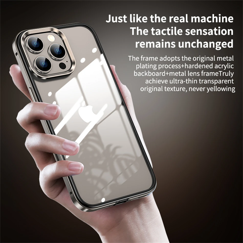 Luxury 2 IN 1 Acrylic Clear Case For iPhone 13 14 15 16 Pro Max Light Aluminum Metal Lens Frame Ultra Thin Alloy Bumper Cover