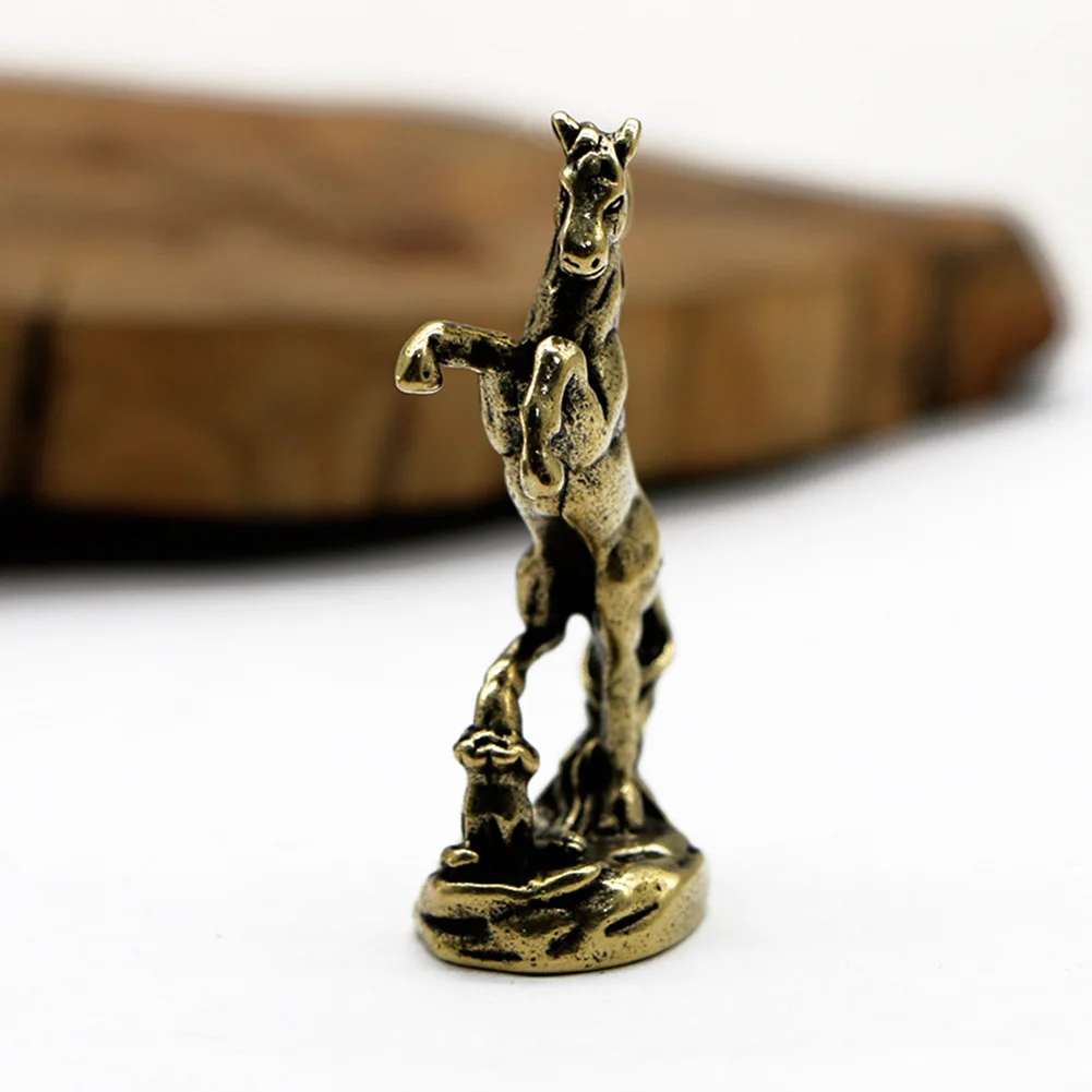 Brass Horse Small Statue Ornament for Desk Decoration Handmade with Clear Texture and Traditional Craft for Home or Office