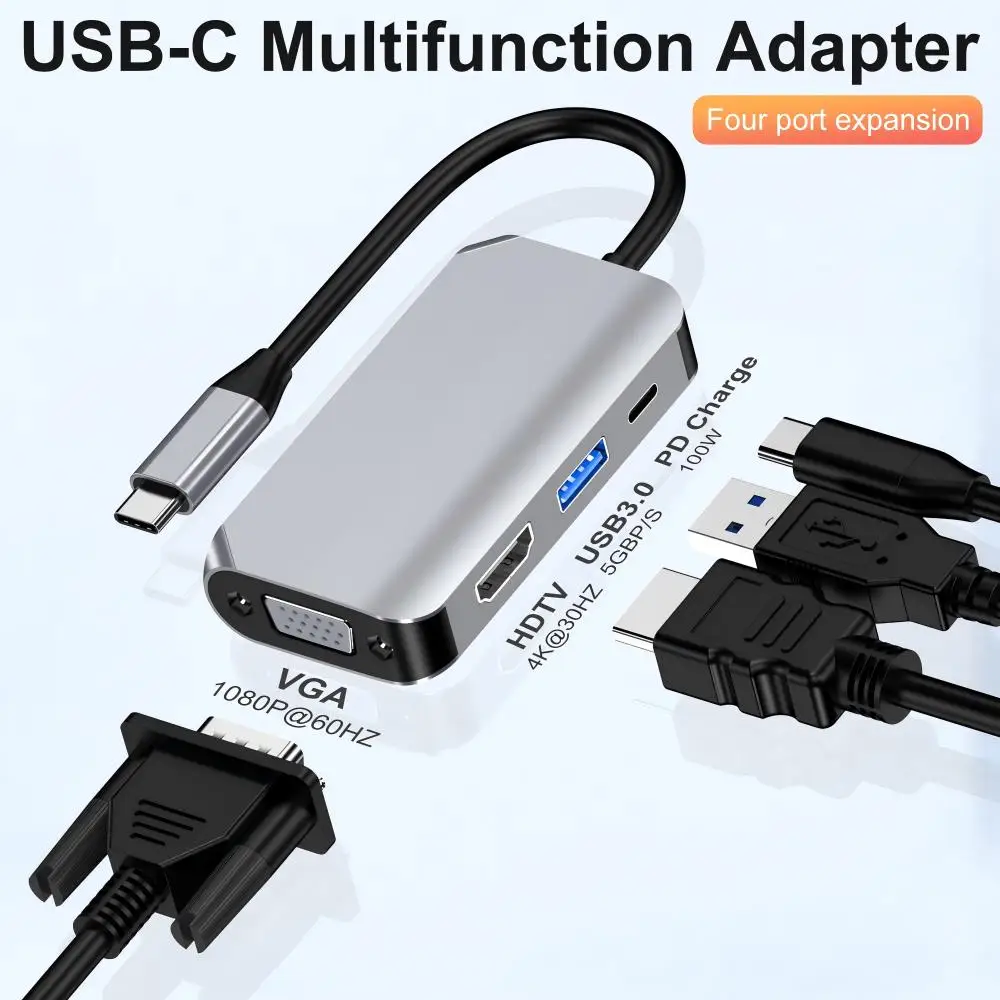 Ports USB C Hub to 4K HDMI-Compatible PD Fast Charge USB 3.0 Hub 4K 30Hz Charging Docking for MacBook iPad Samsung