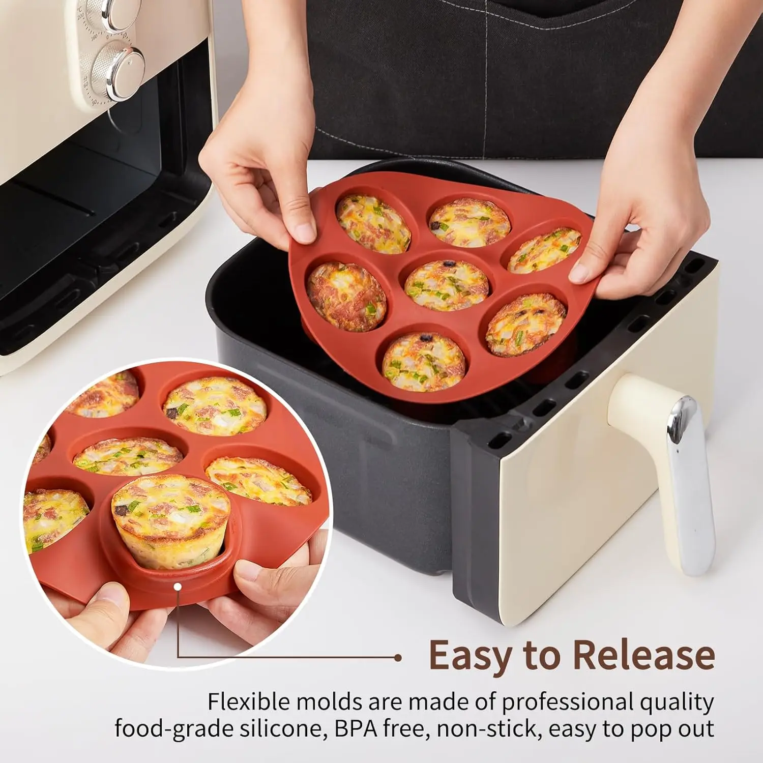 2-PK Egg Bites Silicone Mold for Air Fryer, Non-Stick 7 Cups Air Fryer Egg Muffin Pan Baking Cupcake, Muffin Cake Random Color
