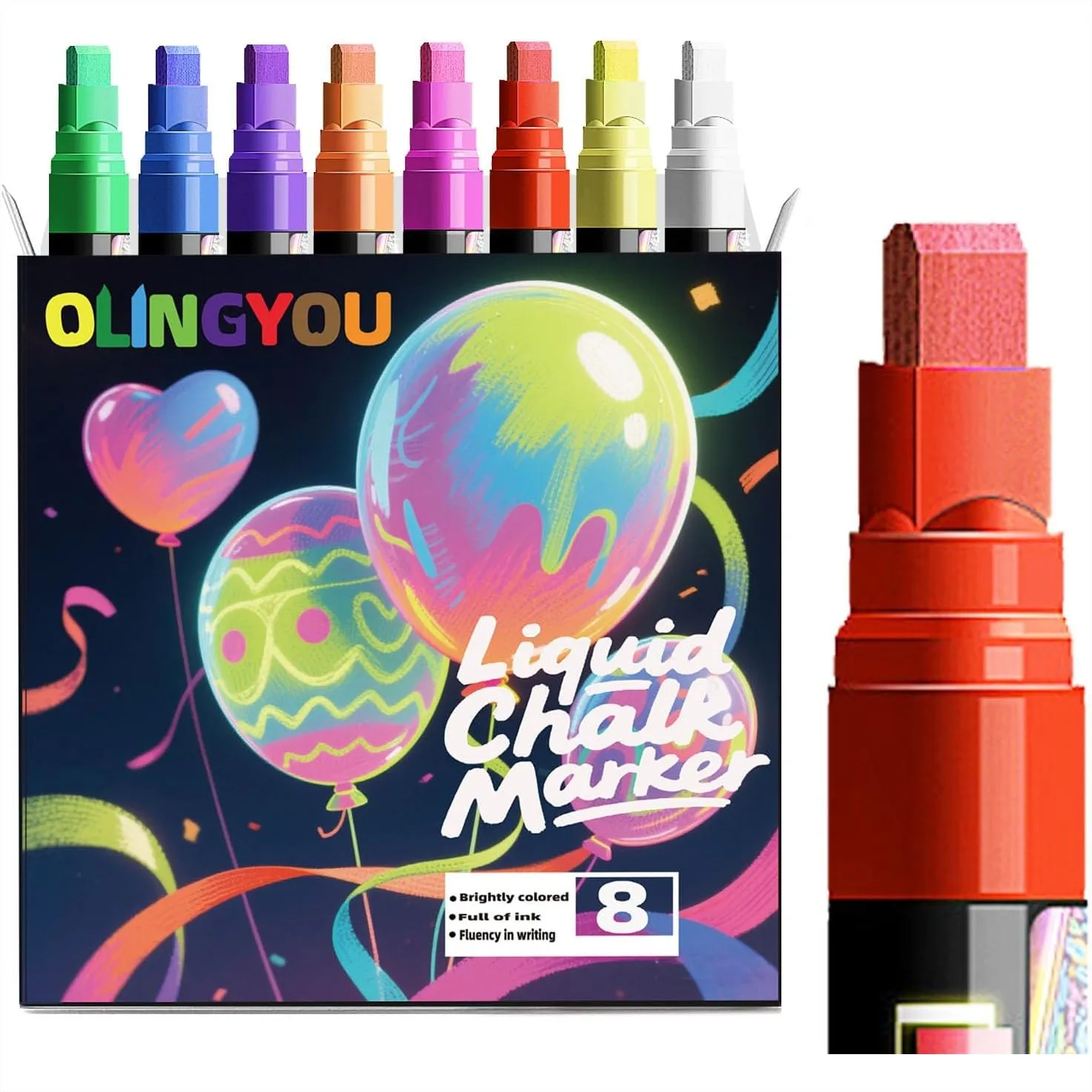 

Window Chalk Markers for Car Glass Washable, 8 Colors Liquid Chalk Pens with 7mm 2-in-1 Nib for Windows and Chalkboards