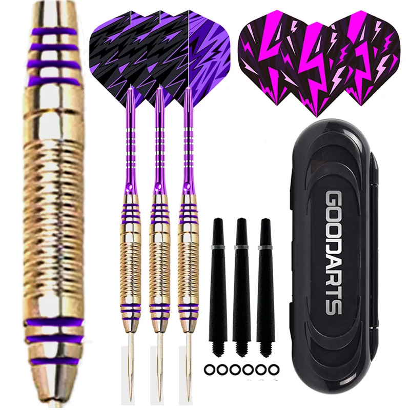Professional 22G Steel Tip Darts Purple Aluminum Shafts with Pattern Flights for Dartboard Game