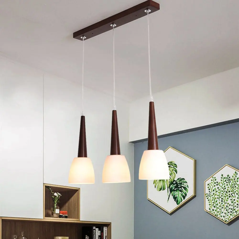 

Wooden Bar Counter Pendant Lamp Glass Dining Room Hanging Lights Southeast Asia Restaurant Ceiling Pendant Chandelier Fixtures