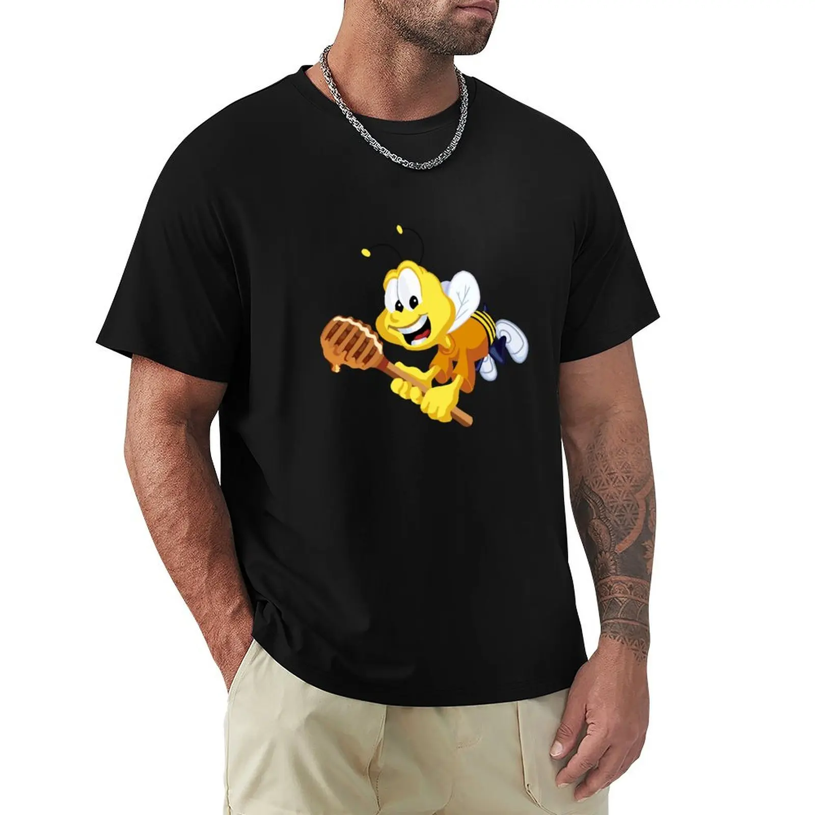Honey Nut Cheerios Mascot Buzz the Bee Illustration T-Shirt Trendy Casual Short Sleeve Shirt