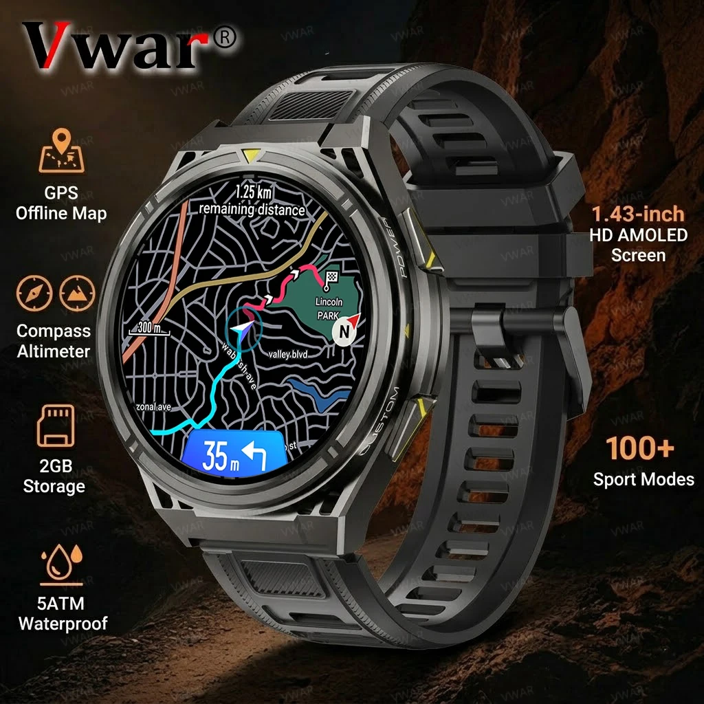 

Новые тактические смарт-часы 2026 года с GPS, офлайн-картами и музыкой, 2 ГБ памяти, военные спортивные смарт-часы для мужчин, водонепроницаемость 5ATM, сапфировый экран