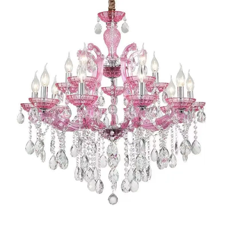 

E14 LED Modern Iron Crystal Glass Pink Blue Art Deco Chandelier Lighting Lustre Suspension Luminaire Lampen For Dinning Room