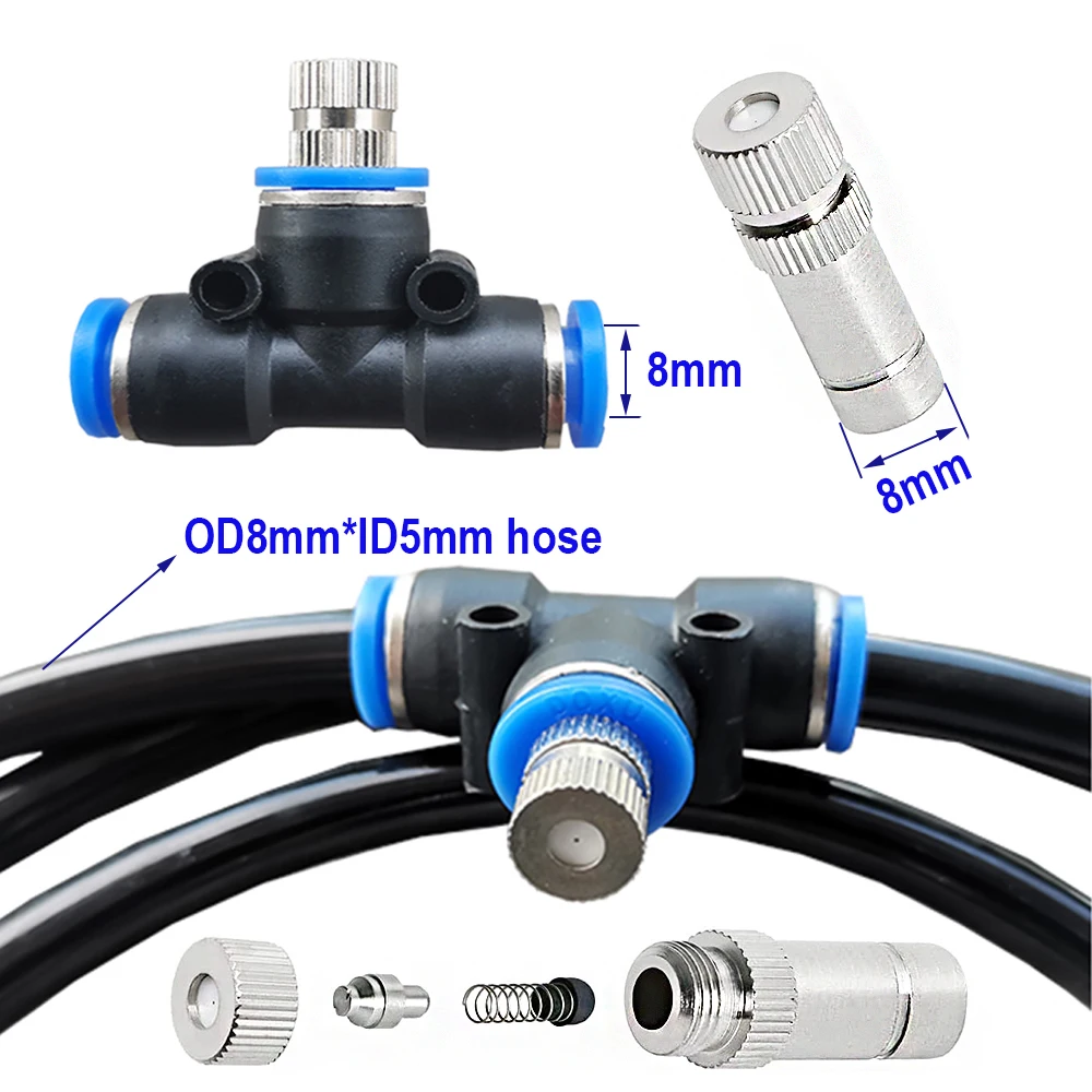 DIY 10M Irrigation Kit OD8mm Tube  High Quality Cooling System 10pcs Nozzles Orifice Size 0.1~0.8mm Garden Nebulizer Misting Kit