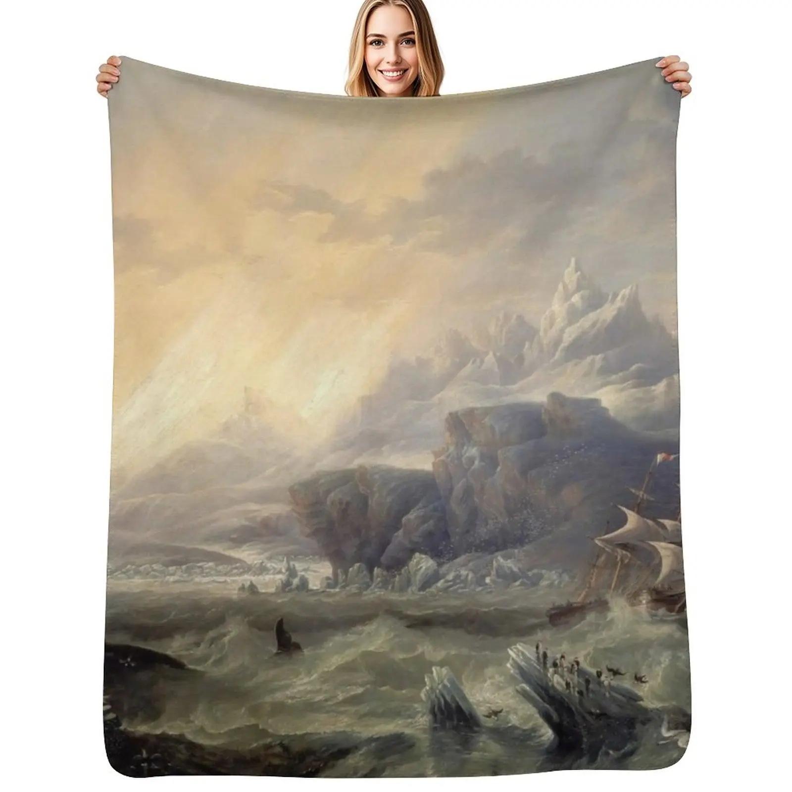 

HMS Erebus and Terror in the Antartic - John Wilson Carmichael Throw Blanket Multi Use Warm Blanket for Living Room Bedroom