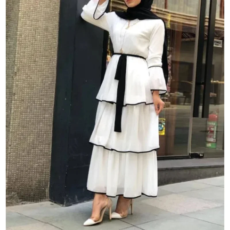 Muslim dress women Dubai abaya ruffles fashion full sleeve casual new ladies Islamic clothes Moroccan long maxi dresses rz8326