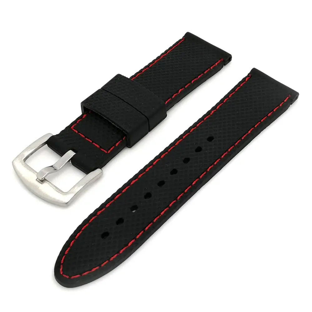 Grid Pattern Blcak Rubber Silicone 20mm 22mm 24mm Waterproof Strap Watch Band Watchbands Watch Accs