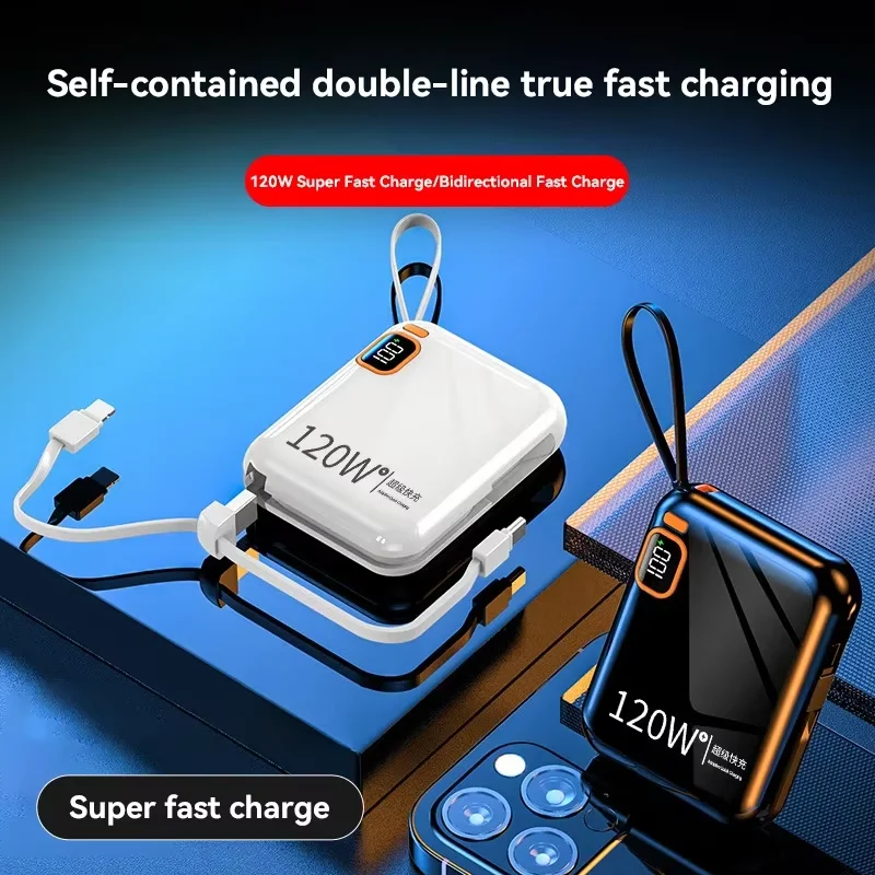 Xiaomi 120W 50000mAh Banco de potência portátil Cabo de alta capacidade Mini Powerbank de carregamento rápido bidirecional para iPhone Samsung ﻿