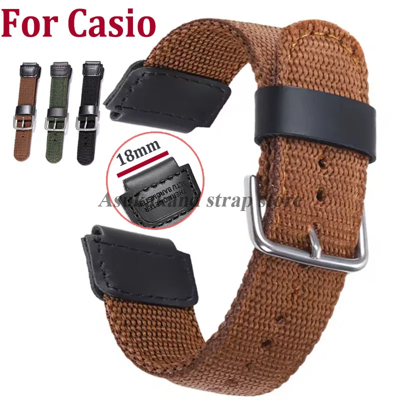 For Casio W800H 18mm Nylon Canvas Sport Watch Strap for AE1200/AE1300AE-1200WH/SGW-300/AQ-S810W/F91W Convex Men Women Bracelet