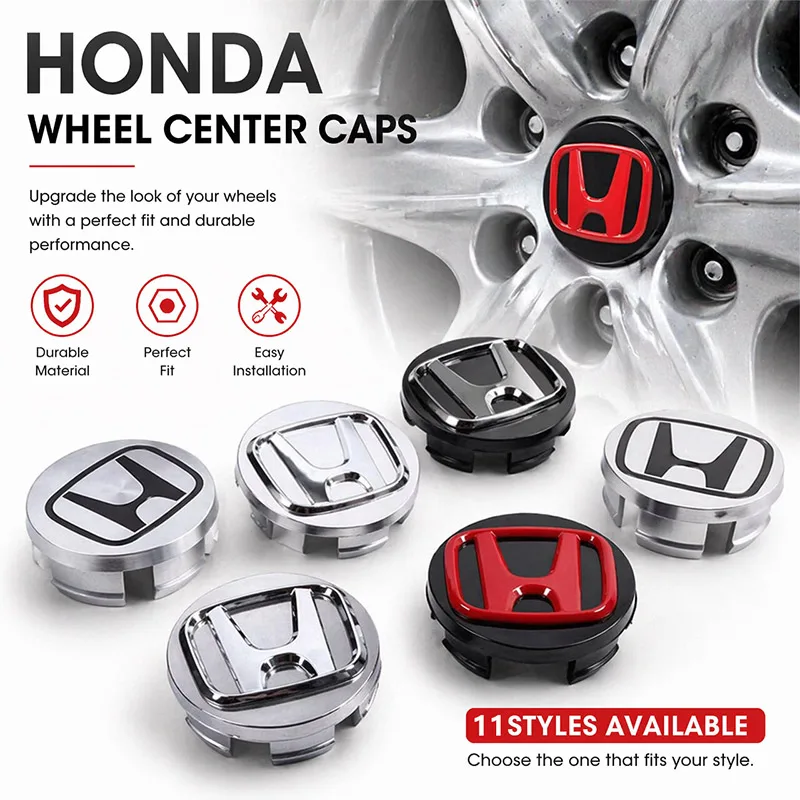 4 pièces de couvre-moyeux de roue pour Honda Fit Jazz GK5 Civic Type-R CRV Pilot Accord Insight