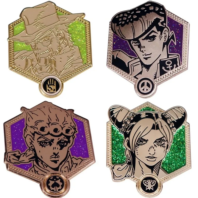 Golden JOJO Josuke Giorno Stone Ocean Enamel Pin Metal Brooch Badge Fashion Jewellery Backpack Accessory Gifts