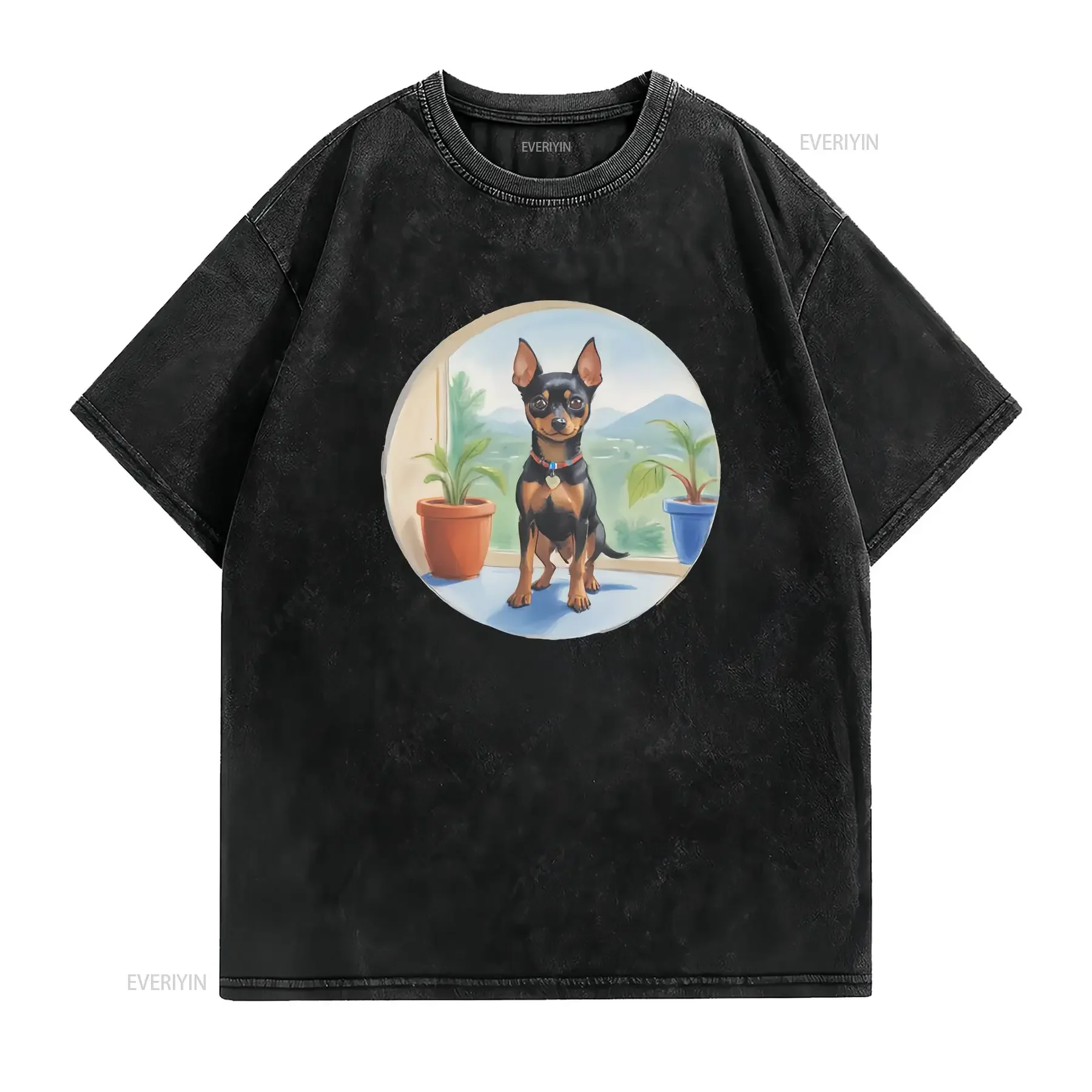 Miniature Pinscher'  Cotton T Shirt TA050646 vintage Washed fashion Comfortable Unisex Top For Everyday Wear Soft Casual