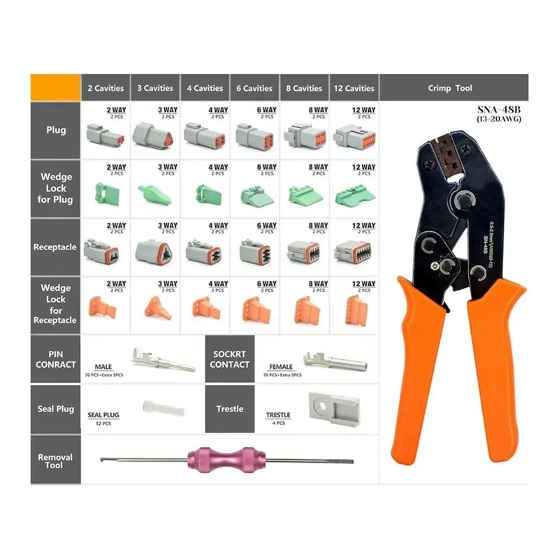ABUG-217PCS 12 Kits Deutsch DT Connector Kit With Crimper & Terminal Removal Tool Waterproof 2 3 4 6 8 12 Pin Automotive