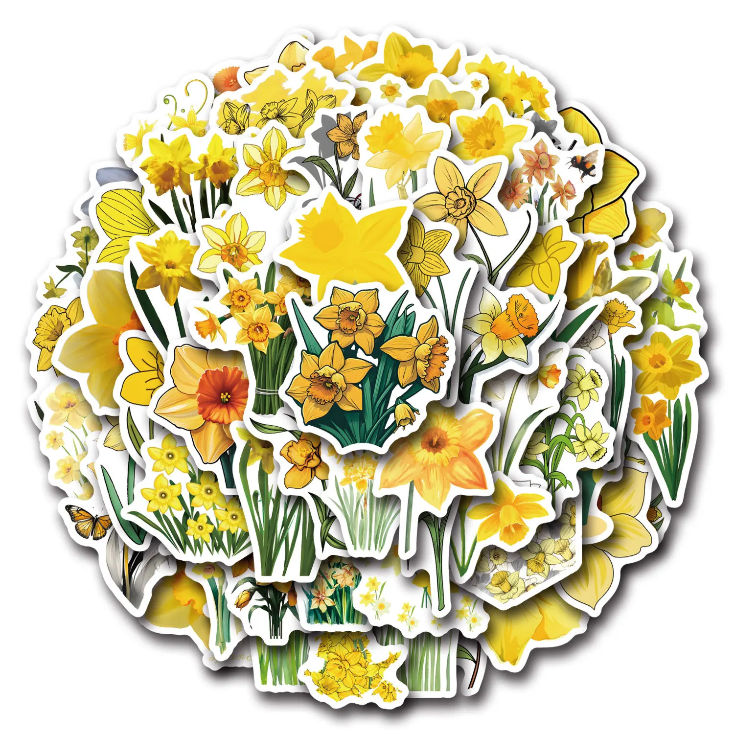 10/30/50PCS Yellow Daffodil Plant Flower Sticker Decoration Suitcase Scrapbooking Laptop Phone Stationery Kawaii Kid Toy Sticker