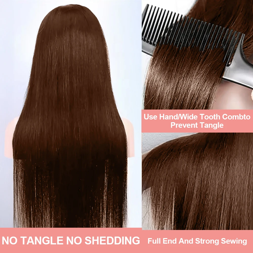 # 4 باروكة من شعر طبيعي بني بالشوكولاتة ملون مستقيم 13x4 13x6 HD باروكات من الشعر الطبيعي بدانتيل أمامي 250 كثافة 36 40 بوصة للنساء