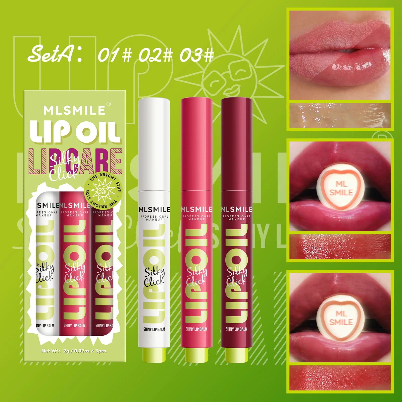 MLSMILE 3pcs/set Press Lipstick Solid Lip Gloss Long-lasting Easy Color Moisturizing Lip Gloss Pearl Mirror Lip Gloss