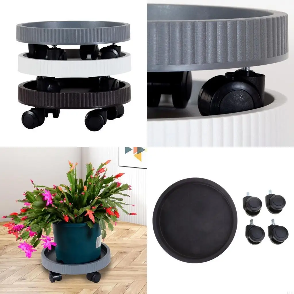 L9BE Stable Flower Pot Holder with Rollers for Yard Patio Durable Gardening Supplies