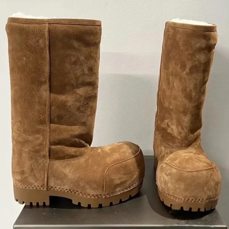 Careaymade-Winter Style Ugly Cute Big Head Snow Boots Bread Boots Men Women Thick Bottom Heightening Knee High Warm Cotton Boots