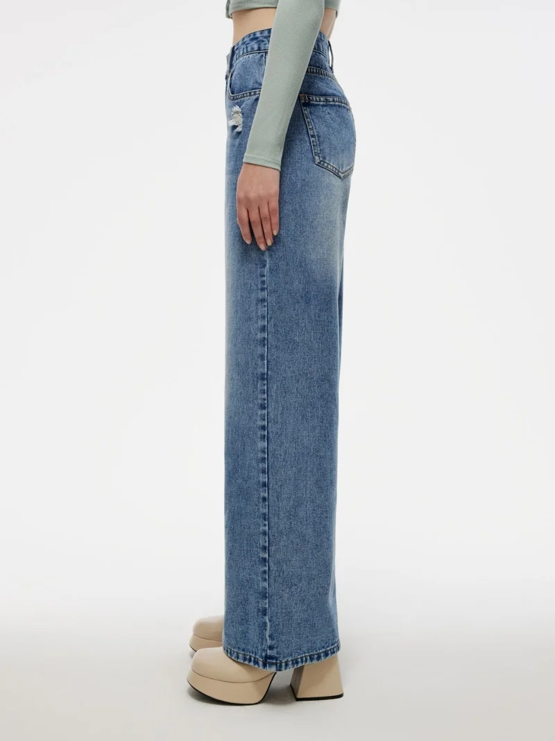 streetwear 워시 기본 데님 바지 가을 옷 여성 하이 웨이스트 패치 워크 스트레이트 청바지 여성 캐주얼 올 매치 진 바지