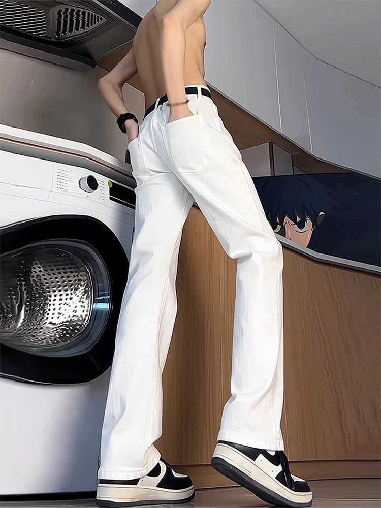 

American High Street Vibe Men's Slim Fit Straight Leg Jeans mid Waist Clean Fit Knee Length Bootcut Casual Wear Summer Jeans