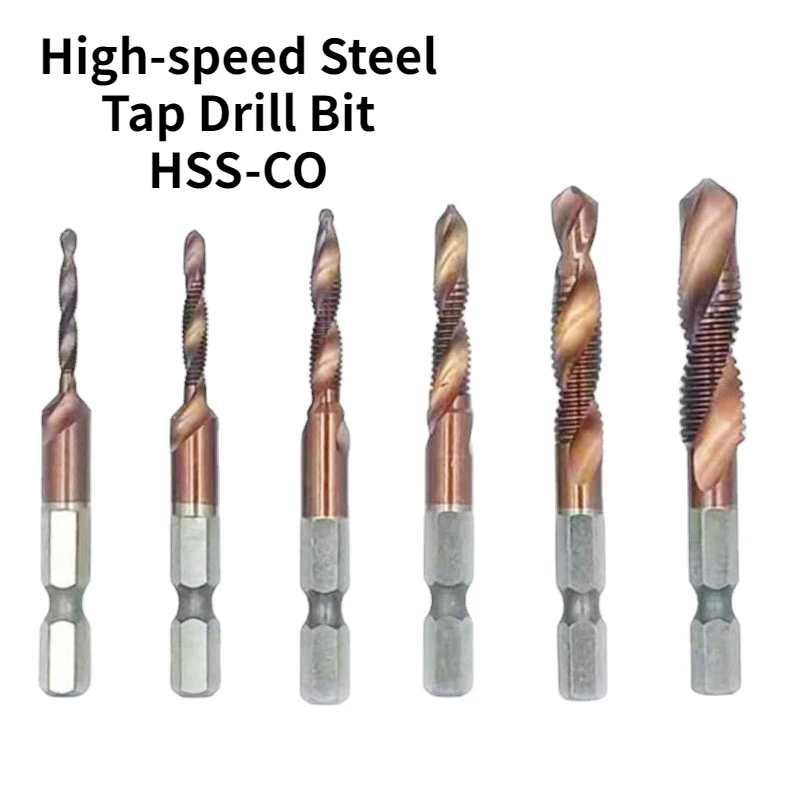 1/6pcs High-speed Steel Taps Drill Bit Set Hex Shank Titanium Plated Screws Thread Bit Machine Compound Taps M3-M10 Hand Tools