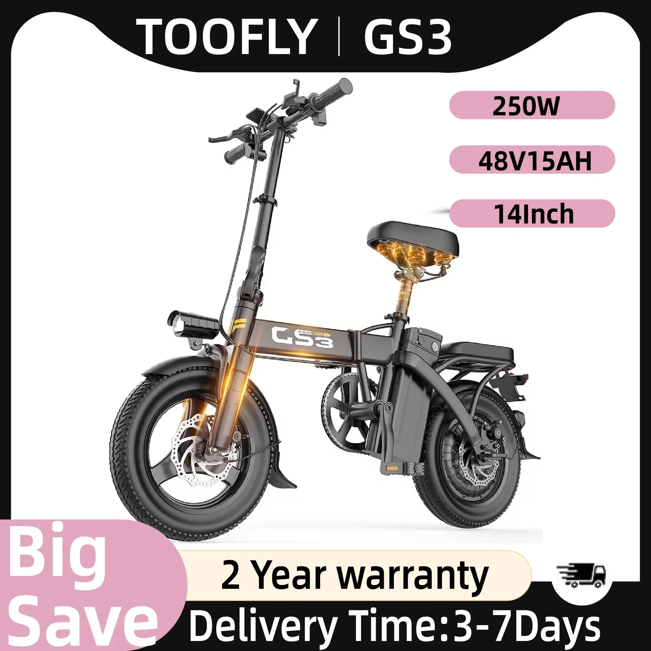 Toofly GS3 Faltbares Elektrofahrrad 250W 48V 15Ah Akku Erwachsenen E-Bike 14 Zoll Reifen Urbanes Pendler-Elektrofahrrad