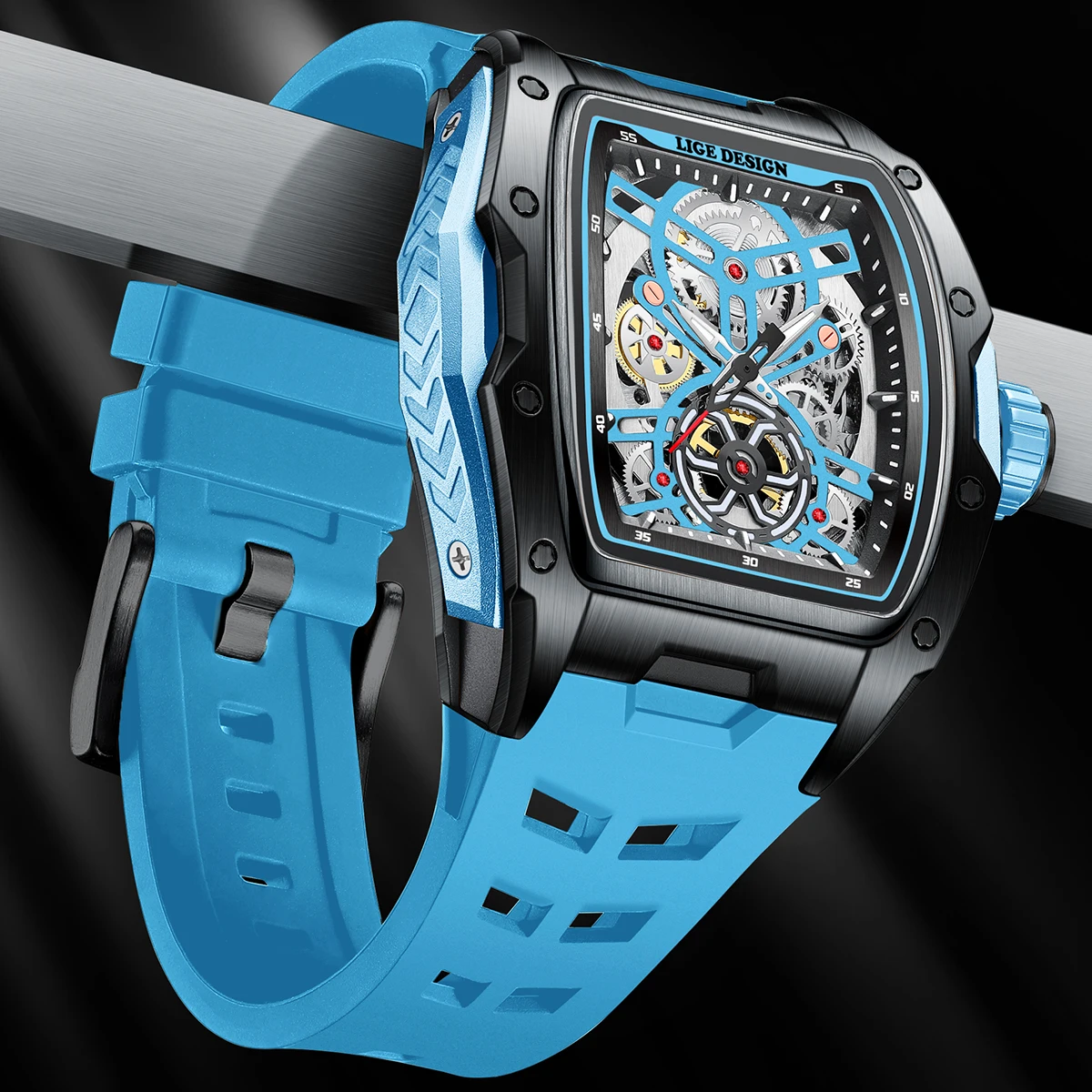 LIGE New Watches Mens Skeleton Mechanical Automatic Watch Top Brand Luxury Luminous 30M Waterproof Watch For Men reloj hombre