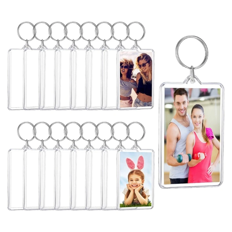 Clear Plastic Picture Frame Keychain Rectangle Shapes Blank Photo Keychains for Christmas Holiday Photo Display Supplies