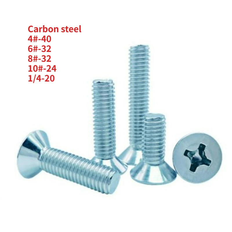 UNC 4#-40 6#-32 8#-32 10#-24 1/4-20 Carbon Steel Plated Blue White Zinc Phillips Screws Cross Socket Countersunk Head Screw