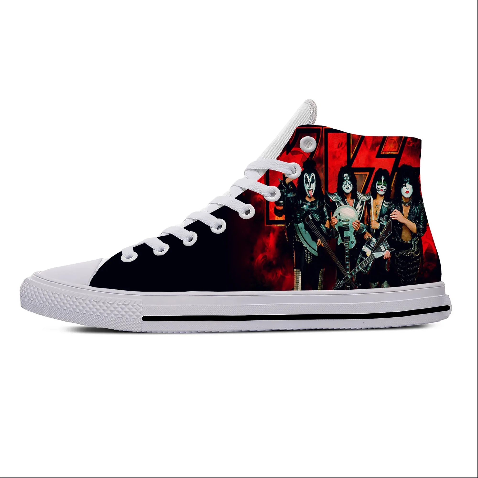 Heavy Metal Rock Band Kiss Music Fashion Grappige Casual Stoffen Schoenen Hoge Top Lichtgewicht Ademende 3d Print Heren Dames Sneakers