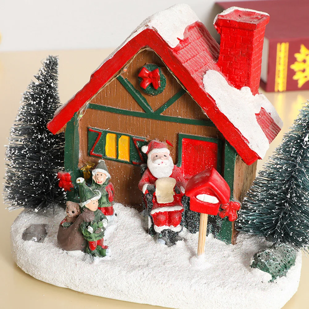 High Quality Christmas Ornament Resin Scene Small House Xmas Light Up Navidad Natal New Year Ornament Christmas House