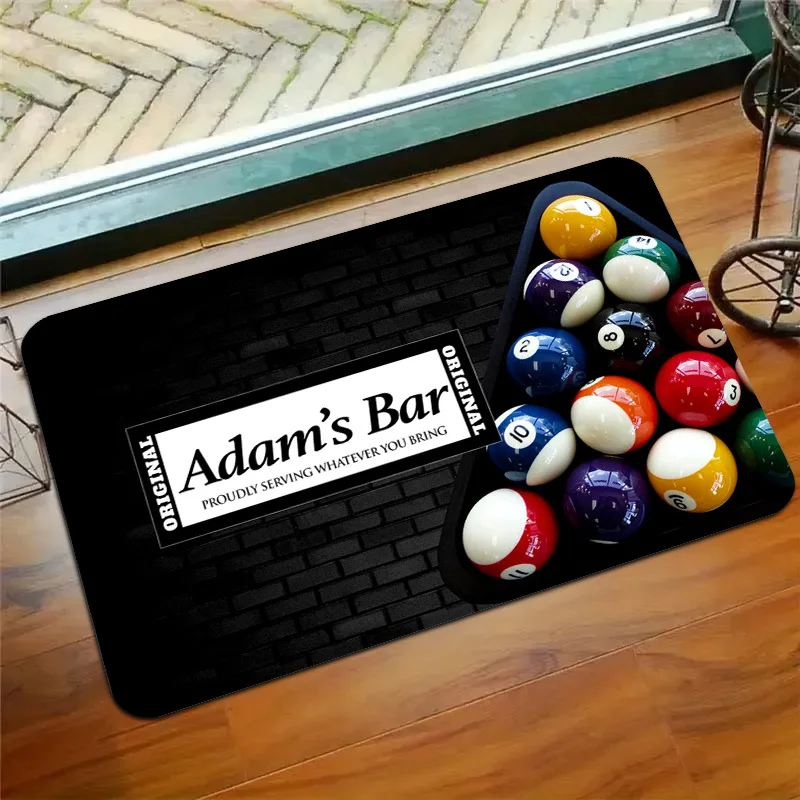 Billiards Adam's Bar Welcome Doormat, Non-Slip Entryway Rug, Durable Washable Floor Mat for Home and Bar Decor