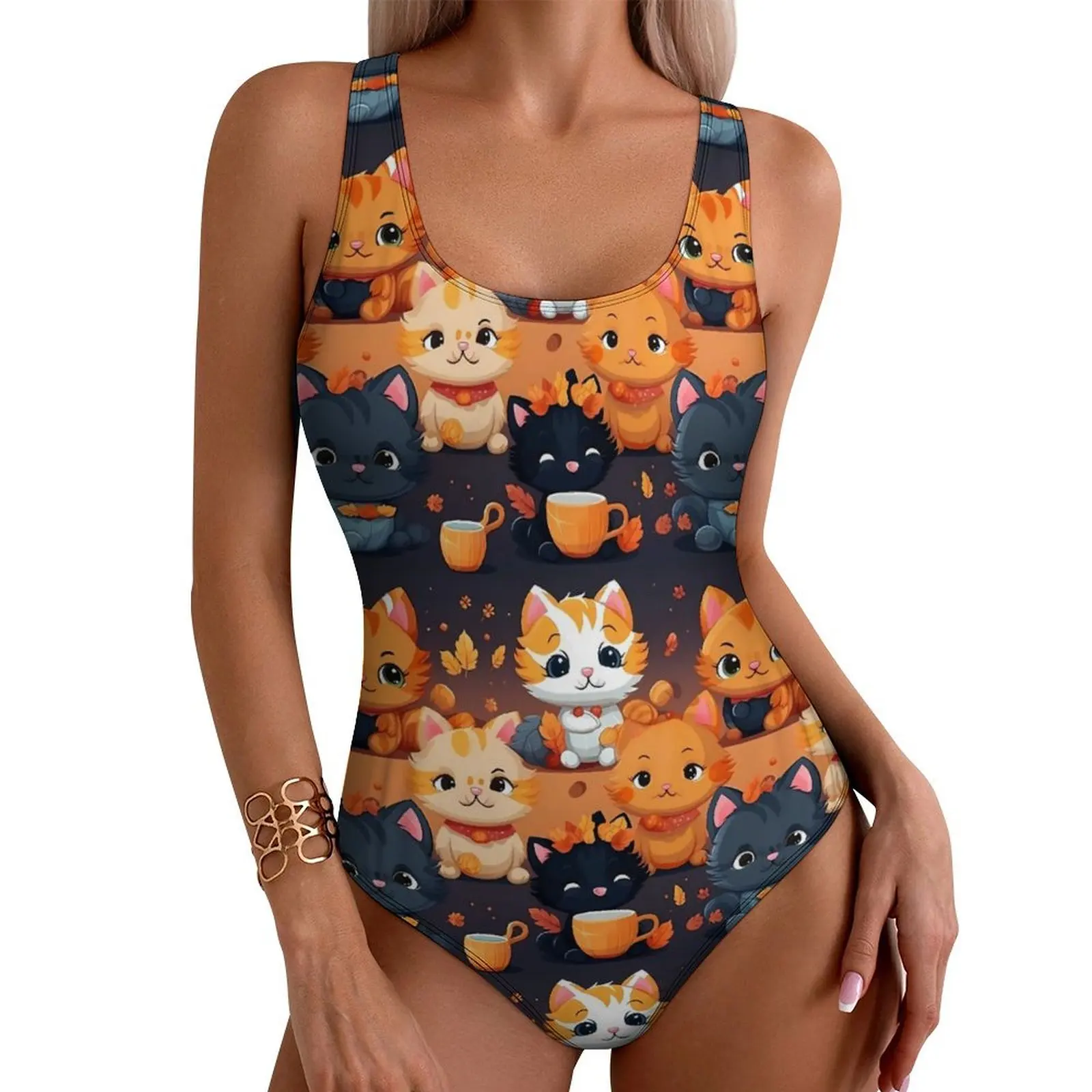 Magic Cats Mugs Swimsuit Cartoon Animal Push Up Swimwear One Piece Sport Bathing Suit Swimsuits Sexy Custom Beachwear Plus Size