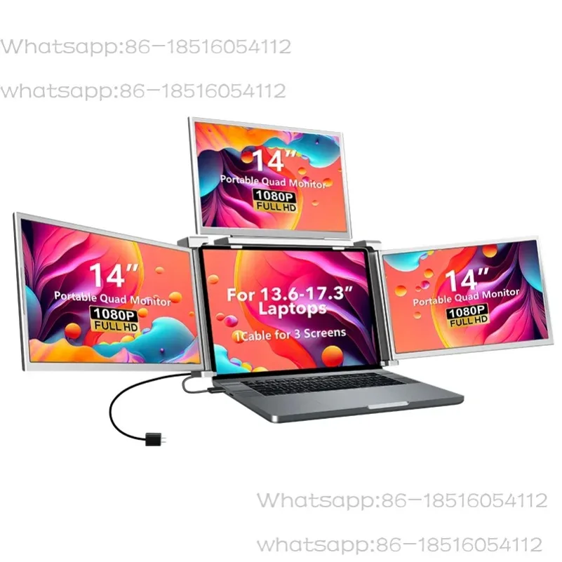 14 Inch Manufacture Portable Quad Monitor One Cable Connection for Laptop Triple Screen with USB C IPS Extended Monitor
