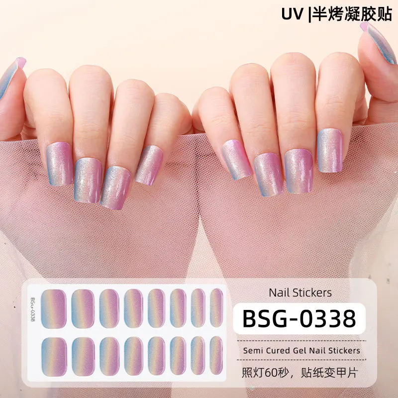 2024 ใหม่ Glitter Gradient กึ่งบ่มเจลสติ๊กเกอร์ LED UV เล็บเจลตาแมวเล็บสติ๊กเกอร์ตกแต่งเล็บ