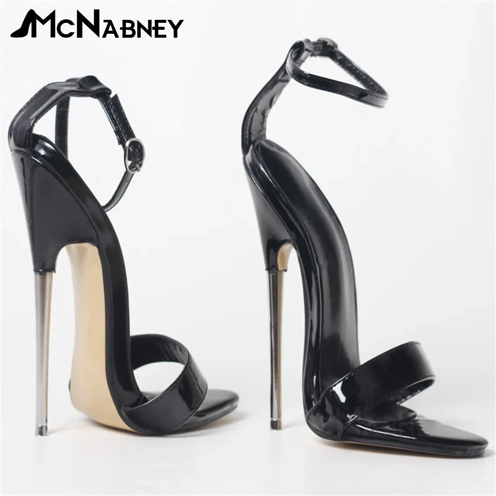 16cm Metallic Stiletto Sandals for Women Sexy Peep Toe Ankle Strap High Heels Custom Multi-color Patent Leather Sexy Style Heels