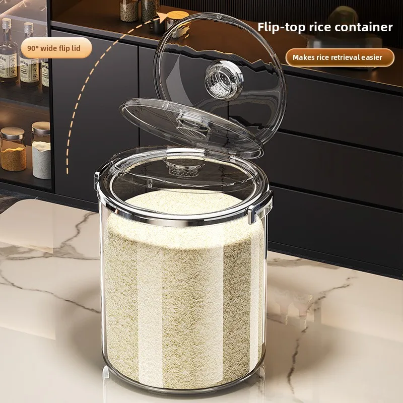 

Large Capaci Acrylic Rice Buet Transparent Sed Flip Cover Rice Fetcher for Home Use Anti-Insect Moisture-Proof Storage...
