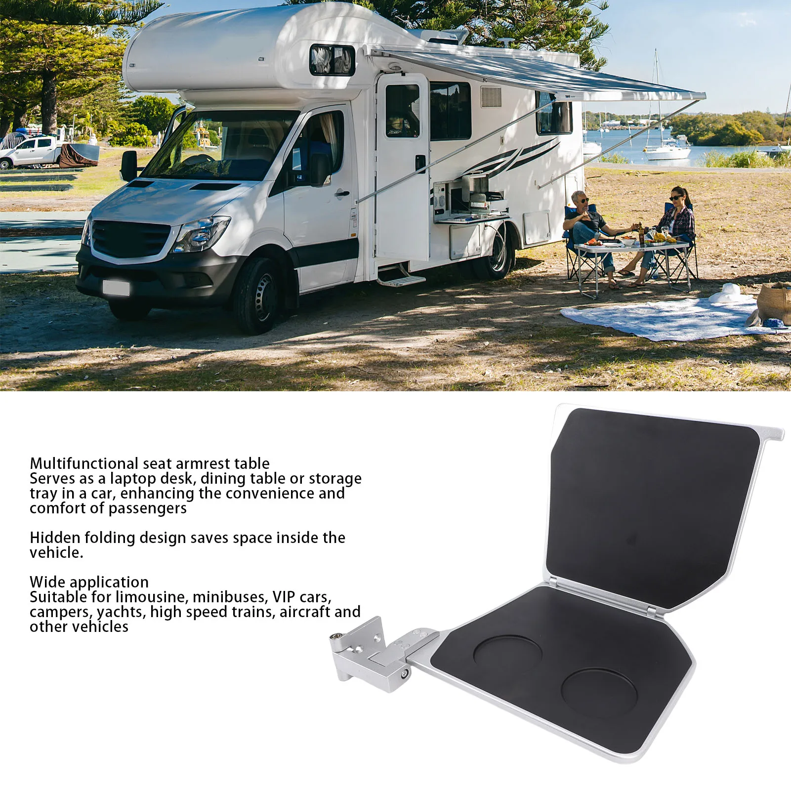 

RV Seating Armrest Table Aluminum Alloy Multifunction Folding Limousines Seat Side Table for High Speed Trains Vehicles